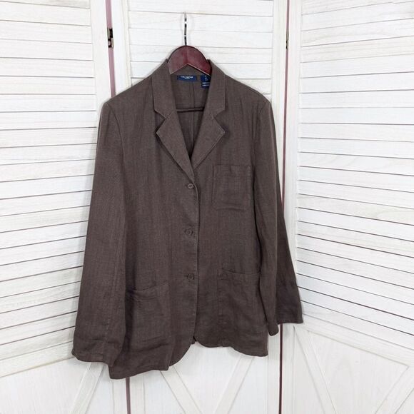 The Limited Brown Linen Boyfriend Blazer Jacket Taupe Size 9 Baggy Oversized - Picture 8 of 12